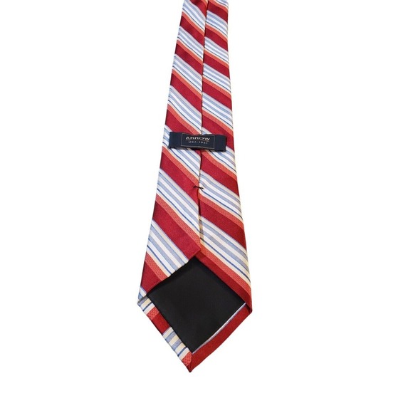 Arrow Mens Necktie Tie Red White Blue Striped Silk Neck Tie Career - Picture 5 of 11
